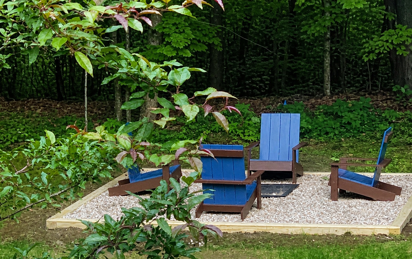 Finished firepit setting in the Maine woods